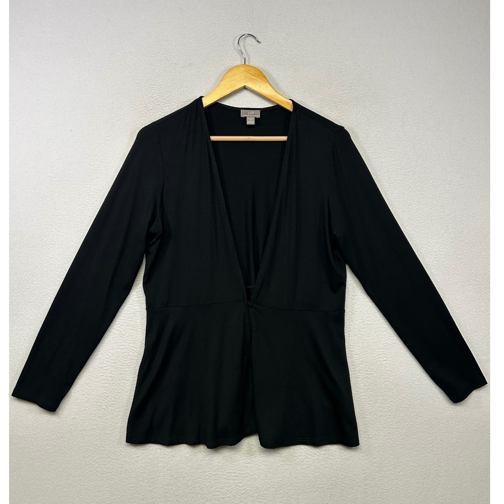 Minimalist J. Jill Women S Black Wearever Peplum Cardigan Top Office Layering